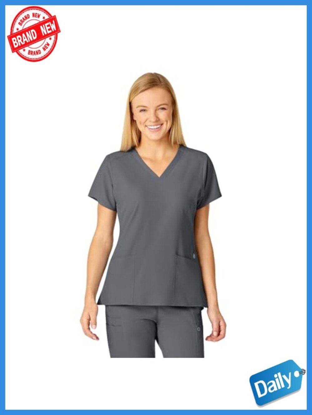 Women's Stylized V-Neck Scrub Top with 5 Pockets, Microfiber Polyester, Modern